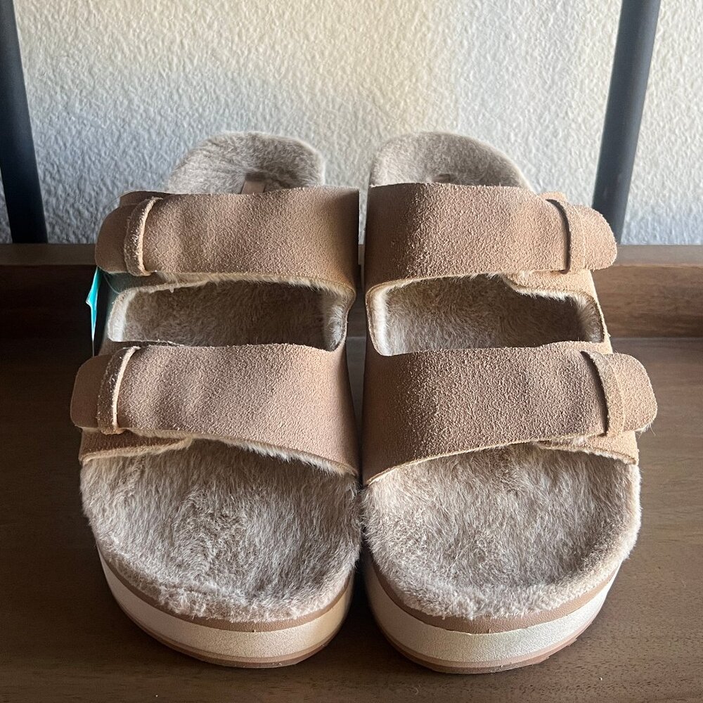 REEF Ojai Ciara Platform Two-Strap Sandals w/ Faux Shearling Sz.9/40 NEW - Picture 3 of 9